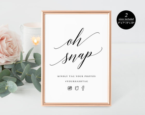 Oh Snap Wedding Sign, Wedding Hashtag Sign, Hashtag Sign, Wedding Printable, Wedding Reception Sign, PDF Instant Download #WS003 (PDF)