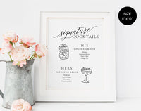 Signature Drinks Printable, Signature Drinks Sign, Signature Cocktails, Bar Sign, Wedding Printable, Sign, Instant Download #WS055 (PDF)