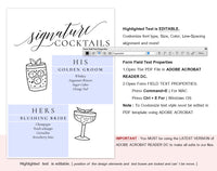 Signature Drinks Printable, Signature Drinks Sign, Signature Cocktails, Bar Sign, Wedding Printable, Sign, Instant Download #WS055 (PDF)