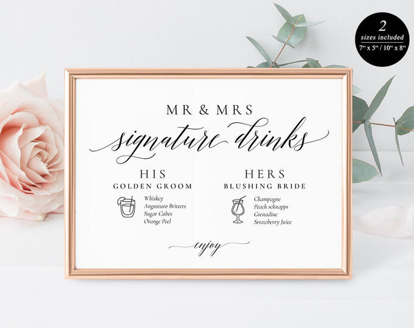 Signature Drinks Printable, Signature Drinks Sign, Signature Cocktails, Bar Sign, Wedding Printable, Sign, Instant Download #WS054 (PDF)