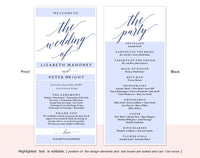 Navy Wedding Program Printable Template, Printable Program, Wedding Printable, Wedding Template, PDF Instant Download #P013 (PDF)