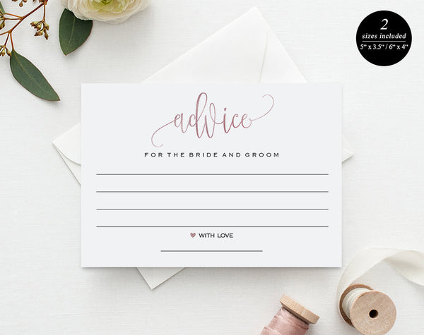 Rose Gold Advice Cards, Wedding Advice Cards, Marriage Advice, Advice Printable, Wedding Advice Template, PDF Instant Download #A001 (PDF)
