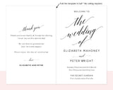 Folded Wedding Program Template, Folded Wedding Program Printable, Program Template, PDF Instant Download #P016 (PDF)