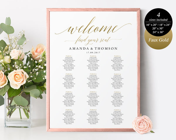 Gold Wedding Seating Chart Sign Template, Seating Chart Printable, Seating Chart Template, Seating Board, Seating Plan Template #SC009 (PDF)