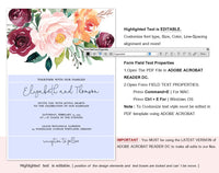 Burgundy Wedding Invitation Suite Templates, Invitation Set Template, Editable Wedding Invite Template, PDF Instant Download #WIS001 (PDF)