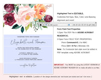Burgundy Wedding Invitation Template, Editable Wedding Invite, Wedding Invitation, Invitation, Wedding, PDF Instant Download #WI001 (PDF)