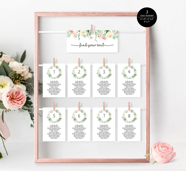 Floral Wedding Seating Chart Template, Seating Plan Template, Wedding Seating Cards, Seating Cards, PDF Instant Download #SC012 (PDF)