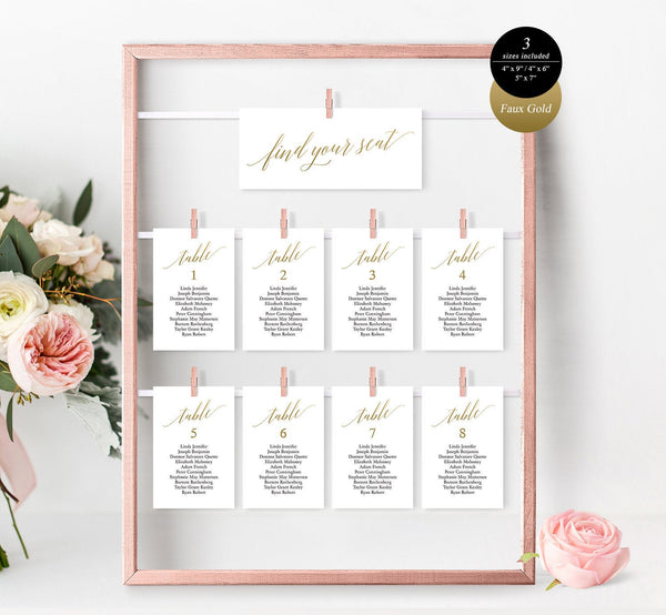 Gold Wedding Seating Chart Template, Seating Plan Template, Wedding Seating Cards, Forest Green Wedding, Seating Cards Template #SC010 (PDF)