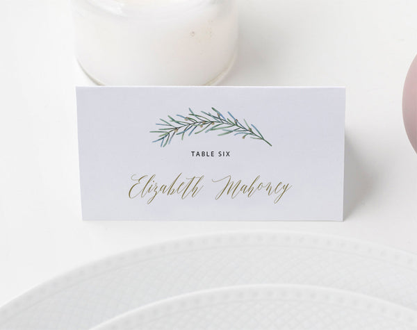 Greenery Place Card Template, Wedding Place Card Printable, Place Card Template, Wedding Printable, PDF Instant Download #PC008 (PDF)