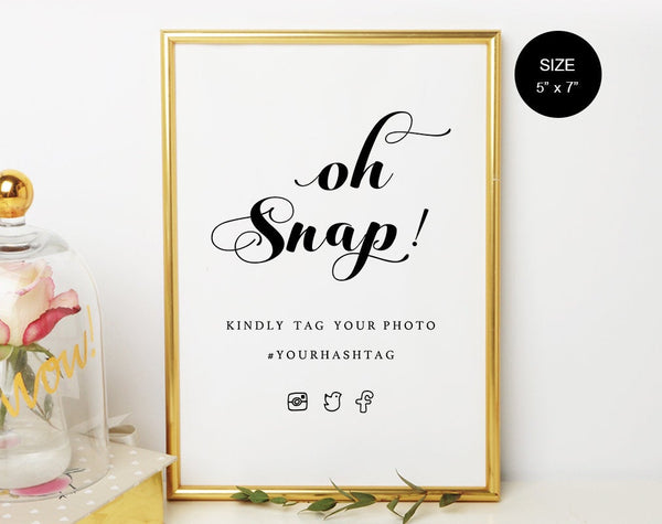 Oh Snap Wedding Sign, Wedding Hashtag Sign, Hashtag Sign, Wedding Printable, Wedding Reception Sign, PDF Instant Download #WS042 (PDF)