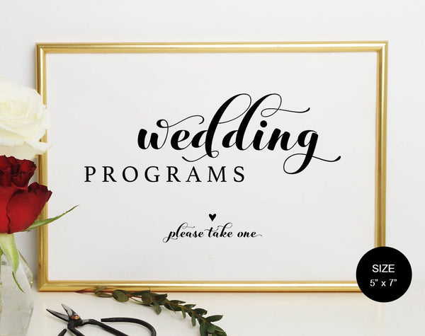 Wedding Program Sign, Ceremony Program Sign, Please Take One Sign, Bliss Paper Boutique, PDF Instant Download #WS048 (PDF)