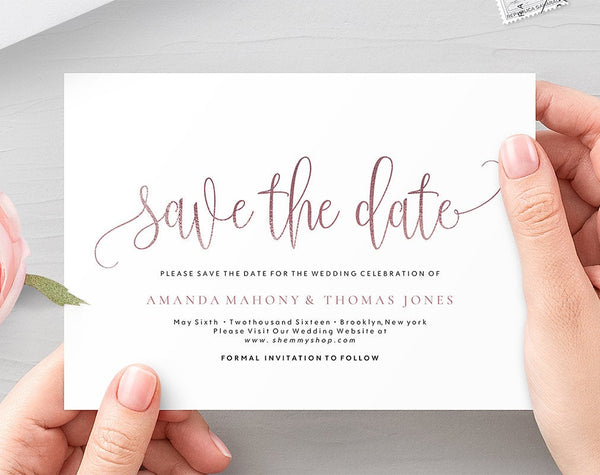 Rose Gold Save the Date Template, Blush Save the Date, Rustic Save the Date, Blush Wedding, Wedding Printable, Instant Download #SD005 (PDF)