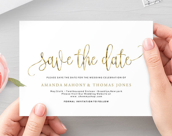 Gold Save the Date Template, Blush Save the Date, Rustic Save the Date, Blush Wedding, Wedding Printable, Instant Download #SD013 (PDF)