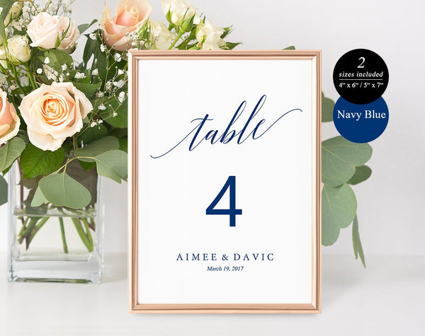 Navy Blue Table Numbers, Printable Table Numbers, Rustic Table Numbers, Table Numbers Wedding, PDF Instant Download #TN009 (PDF)