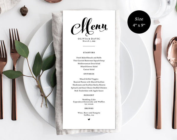 Greenery  Wedding Menu Printable Template, Printable Menu, Menu Template, Dinner Menu Printable, PDF Instant Download #WM013 (PDF)