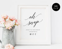 Oh Snap Wedding Sign, Wedding Hashtag Sign, Hashtag Sign, Wedding Printable, Wedding Reception Sign, PDF Instant Download #WS003 (PDF)