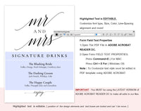Signature Drinks Printable, Signature Drinks Sign, Signature Cocktails, Bar Sign, Wedding Printable, Sign, Instant Download #WS053 (PDF)