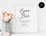 Open Bar Sign, Wedding Bar Signs, Printable Wedding Signs, Open Bar Print, Printable Wedding Decoration, PDF Instant Download #WS057 (PDF)