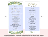 Greenery Wedding Program Printable Template, Printable Program, Program Template, Wedding Printable, PDF Instant Download #P002 (PDF)
