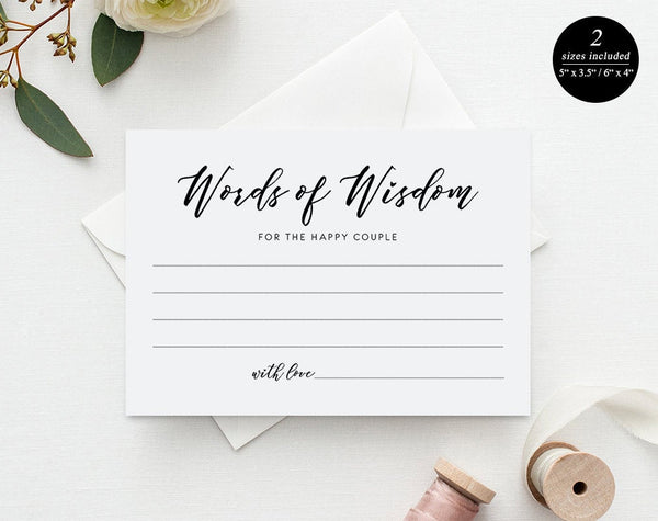 Words of Wisdom Card, Wedding Advice Card, Advice Printable, Marriage Advice, Wedding Printable, Template, PDF Instant Download #A006 (PDF)