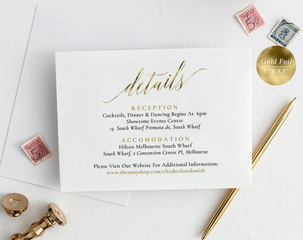 Gold Wedding Details Card Templates, Printable Enclosure Card, DIY Wedding Details Card Printable Templates, Instant Download #EC002 (PDF)
