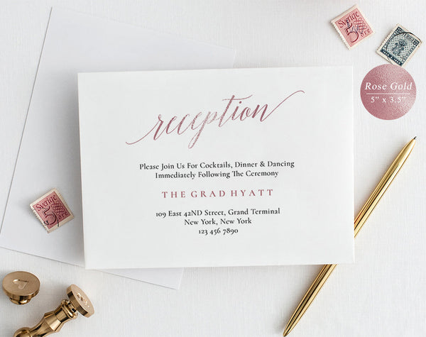 Rose Gold Wedding Reception Card Templates, Printable Enclosure Card, DIY Wedding Reception Card Printable, Instant Download #EC007 (PDF)