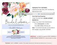 Burgundy Bridal Shower Invitation, Bridal Shower Wedding Printable, Wedding Shower Template, PDF Instant Download #BSI003 (PDF)