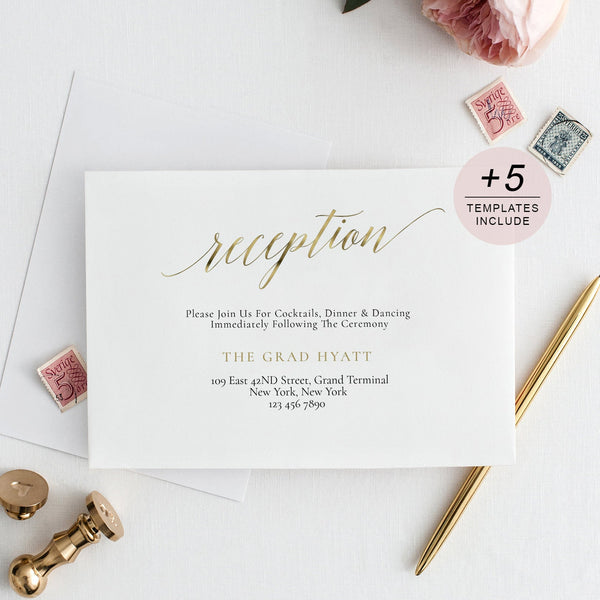 Online Gold Wedding Card Templates, Accommodations, Details, Directions, Gift Registry, Reception, Online Template, PDF JPEG PNG #EC010