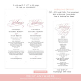 Online Rose Gold Classic Elegant Program Printable Template, Printable Program, Wedding Printable, Wedding Template, PDF JPEG PNG #P022
