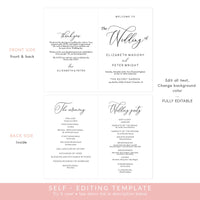 Online Folded Wedding Program Template, Folded Wedding Program Printable, Program Template, Online Template, PDF JPEG PNG #P003