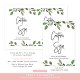 Online Editable Custom Sign, Custom Wedding Sign, Cards and Gifts Printable, Wedding Printable, Wedding Sign Template, PDF JPG PNG #WS012