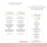 Online Gold Classic Elegant Wedding Program Printable Template, Printable Program, Wedding Printable, Wedding Template, PDF JEPG PNG #P020