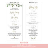 Olive Wedding Program Printable Template, Printable Program, Wedding Printable, Wedding Template, Online Template, PDF JPEG PNG #P021