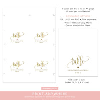 Online Gold Place Card Template, Wedding Place Card Printable, Place Card Template, Wedding Printable Template, PDF JPEG PNG #PC010