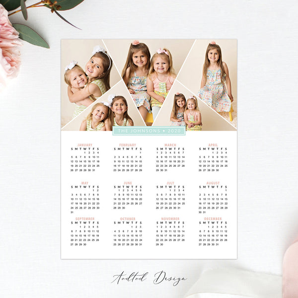 8x10 2020 Calendar Template, Cute Girls, Calendar, Board, Blog, Website, Design, Photography, Photoshop, PSD, Instant Download #C5-PSD